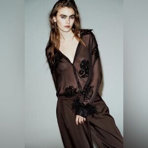 ZARA SEMI-SHEER SEQUIN FEATHER BLOUSE